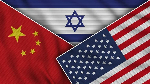 Israel United States of America China Flags Together Fabric Texture Effect Illustration