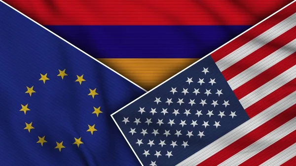 Arménie États Unis Amérique Drapeaux Union Européenne Ensemble Texture Effet — Photo