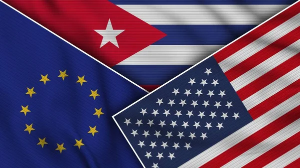 Cuba États Unis Amérique Drapeaux Union Européenne Ensemble Texture Effet — Photo