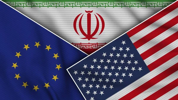 Іран Єднані Держави Америки Євро Прапор Профспілки Разом Текстура Ефект — стокове фото