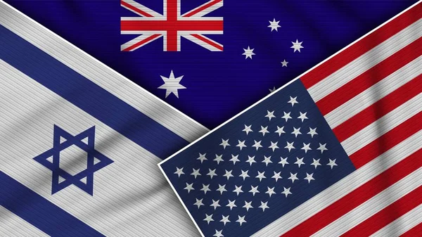 Ausztrália Amerikai Egyesült Államok Israel Flags Together Fabric Texture Effect — Stock Fotó
