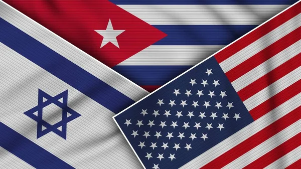 Kuba Amerikai Egyesült Államok Izrael Zászlók Együtt Szövet Textúra Hatása — Stock Fotó