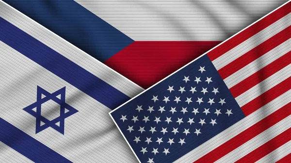 Чеська Республіка Сполучені Штати Америки Ізраїль Flags Together Fabric Texture — стокове фото