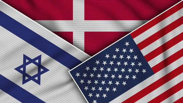Dánsko Spojené Státy Americké Israel Flags Together Fabric Texture Effect — Stock fotografie