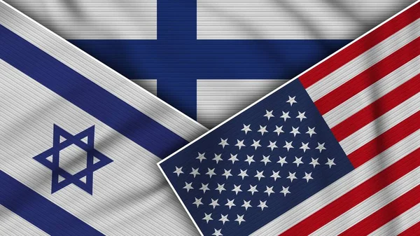 Finlandia Stati Uniti America Israele Bandiere Insieme Tessuto Texture Effect — Foto Stock