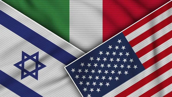 意大利美利坚合众国以色列国旗一起 织物纹理效果说明 — 图库照片