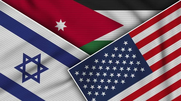 Jordania Estados Unidos América Israel Banderas Juntos Textura Tela Efecto — Foto de Stock