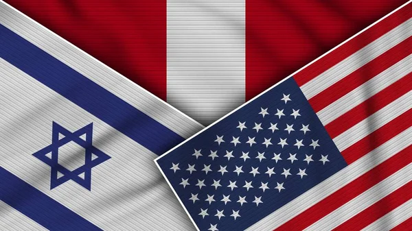 Peru Vereinigte Staaten Von Amerika Israel Fahnen Zusammen Stoff Textur — Stockfoto
