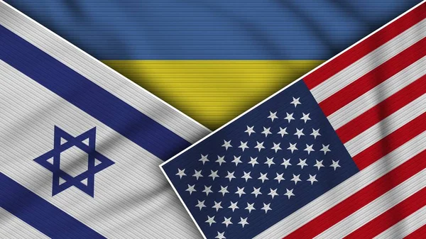 Україна United States America Israel Flags Together Fabric Texture Effect — стокове фото