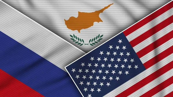 Kıbrıs Rum Kesimi Amerika Birleşik Devletleri Rusya Birlikte Bayraklar Kumaş — Stok fotoğraf