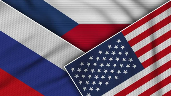 Çek Cumhuriyeti Amerika Birleşik Devletleri Rusya Birlikte Bayraklar Kumaş Doku — Stok fotoğraf