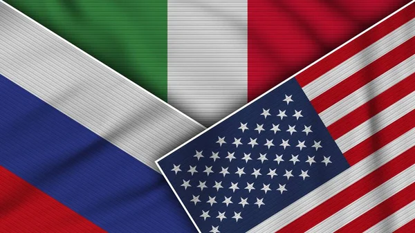 İtalya Amerika Birleşik Devletleri Rusya Birlikte Bayraklar Kumaş Doku İllüstrasyonu Etkisi