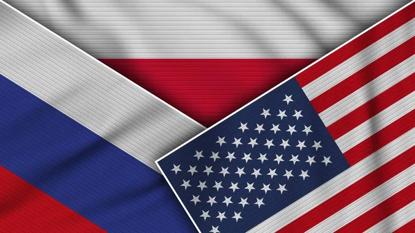Polonya Amerika Birleşik Devletleri Rusya Birlikte Bayraklar Kumaş Doku Llüstrasyonu — Stok fotoğraf