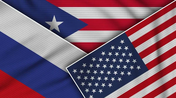 Puerto Rico Vereinigte Staaten Von Amerika Russland Fahnen Zusammen Stoff — Stockfoto