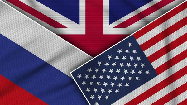 Vereinigtes Königreich Vereinigte Staaten Von Amerika Russland Fahnen Zusammen Stoff — Stockfoto
