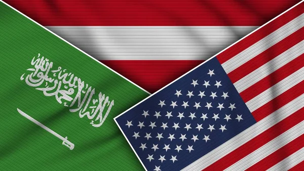 Austria Stati Uniti America Arabia Saudita Bandiere Insieme Tessuto Texture — Foto Stock