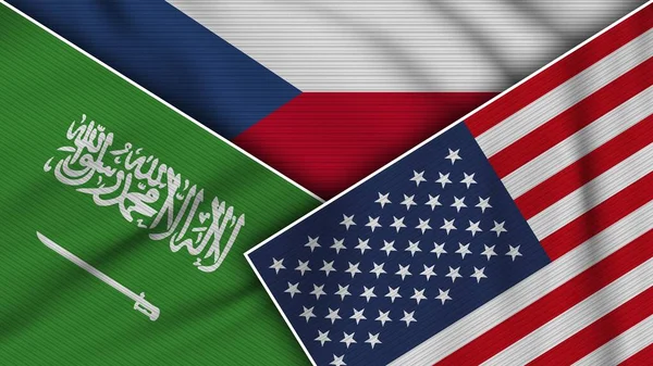 Repubblica Ceca Stati Uniti America Arabia Saudita Bandiere Insieme Tessuto — Foto Stock