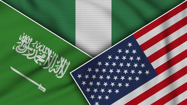 Nigeria Stati Uniti America Arabia Saudita Bandiere Insieme Tessuto Texture — Foto Stock