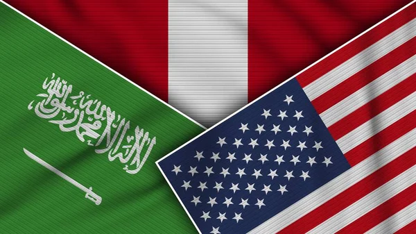Peru Stany Zjednoczone Ameryki Arabia Saudyjska Flagi Razem Efekt Tekstury — Zdjęcie stockowe