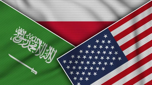 Polonia Stati Uniti America Arabia Saudita Bandiere Insieme Tessuto Texture — Foto Stock