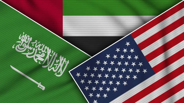 Emirati Arabi Uniti Stati Uniti America Arabia Saudita Bandiere Insieme — Foto Stock