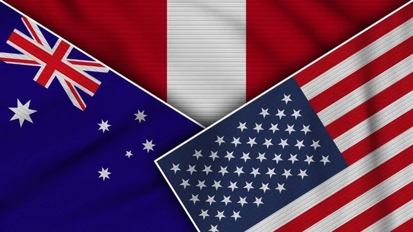 ペルーアメリカ合衆国オーストラリア国旗一緒にファブリックテクスチャ効果イラスト — ストック写真