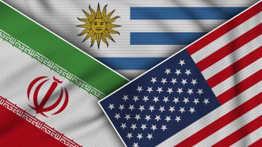Uruguay Amerika Birleşik Devletleri İran Bayrakları Kumaş Doku İllüstrasyonunu Birleştirdi