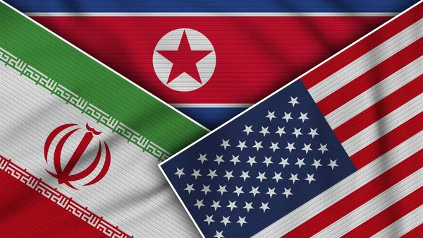 Coreia Norte Estados Unidos América Bandeiras Irã Juntas Ilustração Efeito — Fotografia de Stock