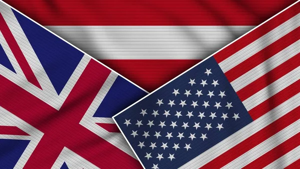 Rakousko Spojené Státy Americké United Kingdom Flags Together Fabric Texture — Stock fotografie