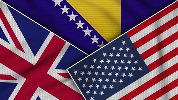 Босния Герцеговина Соединенные Штаты Америки Флаги Соединенного Королевства Приспущены Вместе — стоковое фото