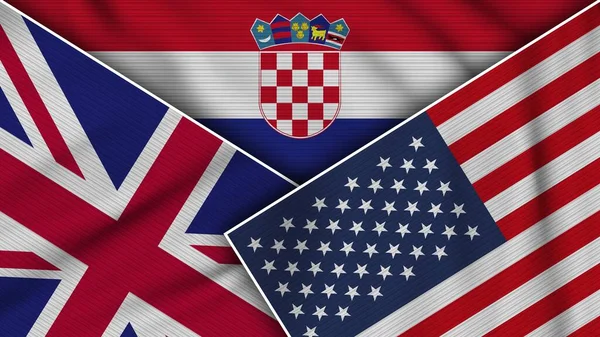 Croacia Estados Unidos América Reino Unido Banderas Juntos Textura Tela — Foto de Stock