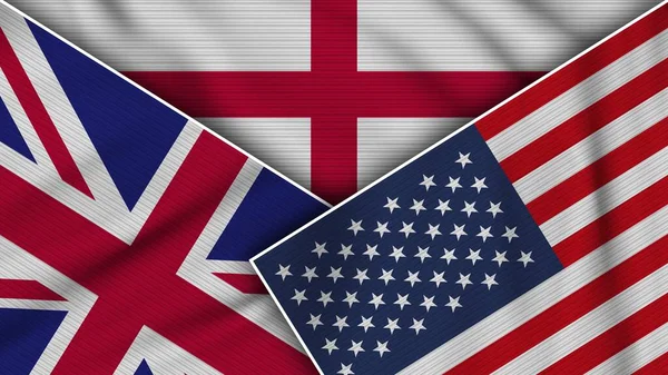 England United States America United Kingdom Flags Together Fabric Texture — Stock Photo, Image