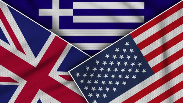 Řecko Spojené Státy Americké United Kingdom Flags Together Fabric Texture — Stock fotografie