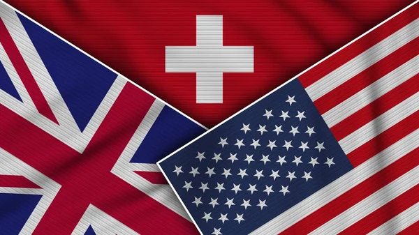 Schweiz Vereinigte Staaten Von Amerika Vereinigtes Königreich Flaggen Zusammen Textur — Stockfoto