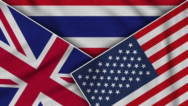 Thailand Vereinigte Staaten Von Amerika Vereinigtes Königreich Flaggen Zusammen Stoff — Stockfoto