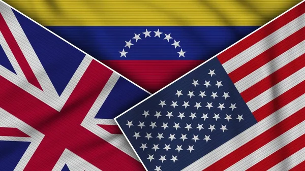 Venezuela Estados Unidos América Reino Unido Banderas Juntos Textura Tela —  Fotos de Stock