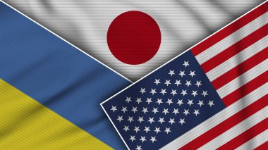 Japonya Amerika Birleşik Devletleri Ukrayna Bayrakları Kumaş Doku Etkisi İllüstrasyonu