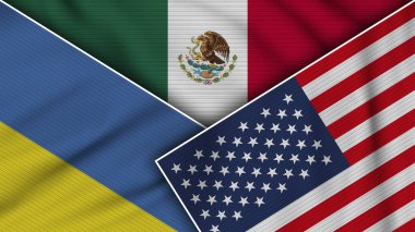 Meksika Amerika Birleşik Devletleri Ukrayna Bayrakları Kumaş Doku Etkisi İllüstrasyonu