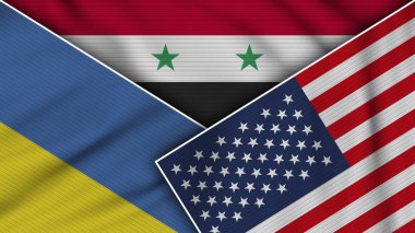 Suriye Amerika Birleşik Devletleri Ukrayna Bayrakları Kumaş Dokusu İllüstrasyon Etkisi