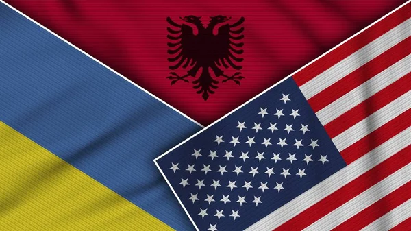 Albania Stati Uniti America Ucraina Bandiere Insieme Tessuto Texture Effetto — Foto Stock