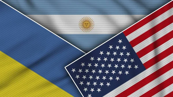 Αργεντινή Ηνωμένες Πολιτείες Της Αμερικής Ουκρανία Σημαίες Μαζί Υφάσματος Εικονογράφηση — Φωτογραφία Αρχείου