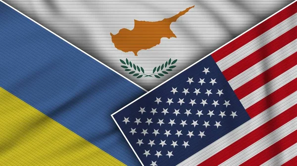 Cipro Stati Uniti America Ucraina Bandiere Insieme Tessuto Texture Effetto — Foto Stock