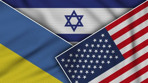 Ізраїль Сполучені Штати Америки Україна Flags Together Fabric Texture Effect — стокове фото