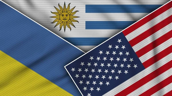 Uruguay Estados Unidos América Ucrania Banderas Juntas Textura Efecto Ilustración — Foto de Stock