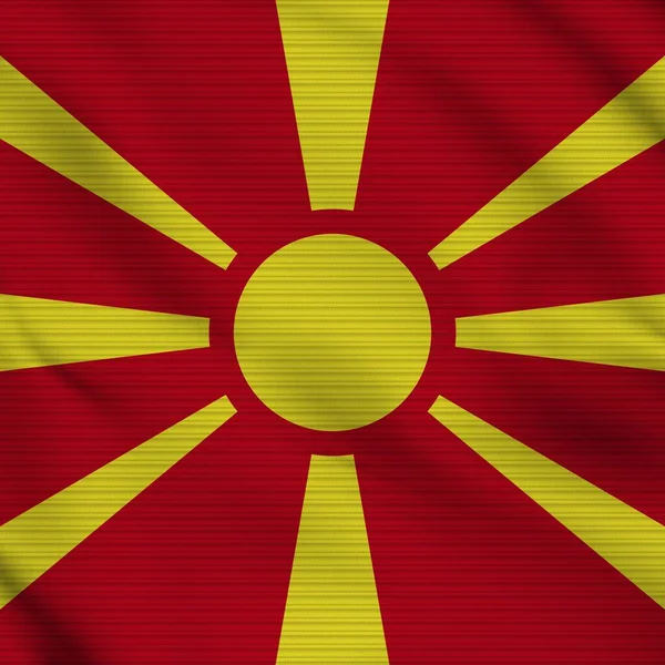Macedónia Tér Realisztikus Zászló Szövet Textúra Hatás Illusztráció — Stock Fotó