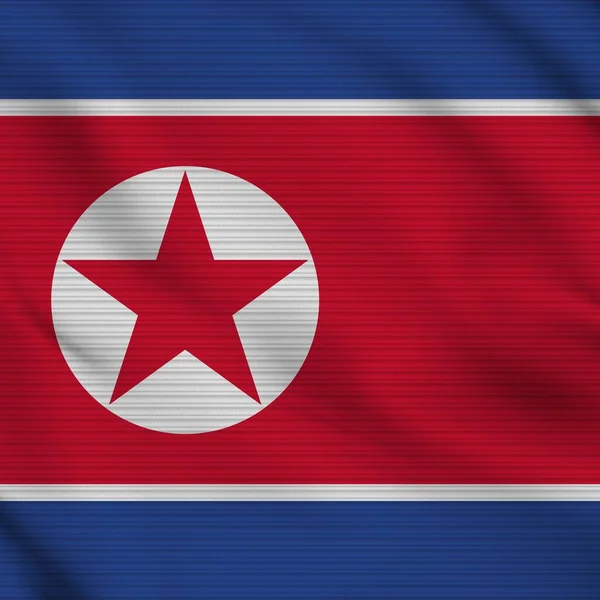 North Korea Square Realistic Flag Fabric Texture Effect Illustration — Stok fotoğraf