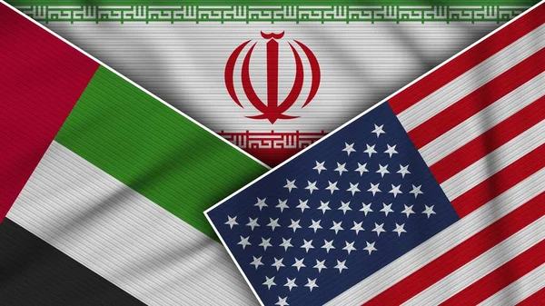 Iran United States America United Arab Emirates Flags Together Fabric — Zdjęcie stockowe