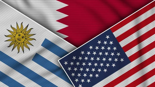 Bahréin Estados Unidos América Uruguay Banderas Juntos Textura Tela Efecto — Foto de Stock