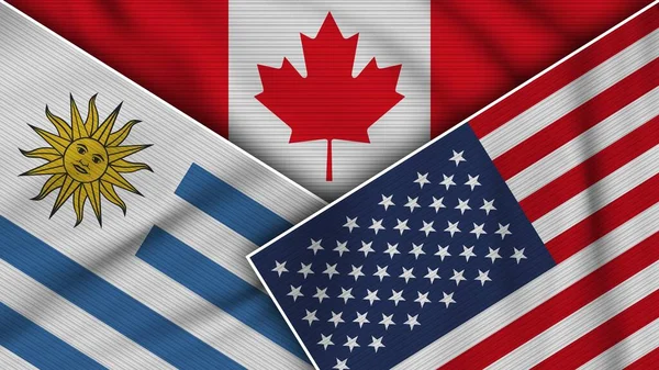 Canada Verenigde Staten Uruguay Vlaggen Samen Textuur Effect Illustratie — Stockfoto