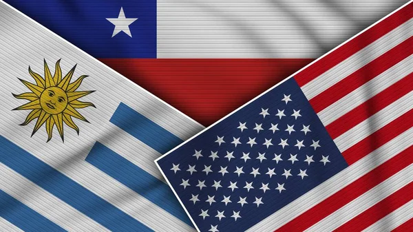 Χιλή Ηνωμένες Πολιτείες Της Αμερικής Uruguay Flags Together Fabric Texture — Φωτογραφία Αρχείου